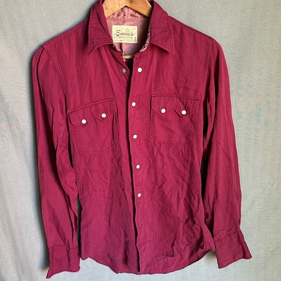 Simon’s Tops - Simon's Vintage Western Burgundy Pearl-Snap Shirt